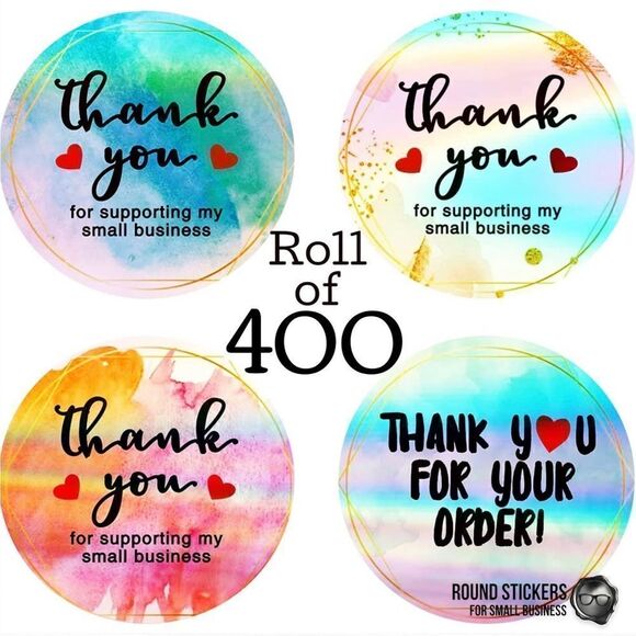 1.5” BULK ROLL 400 THANK YOU FOR SUPPORTING SMALL BUSINESS STICKERS IRIDESCENT - Picture 1 of 9